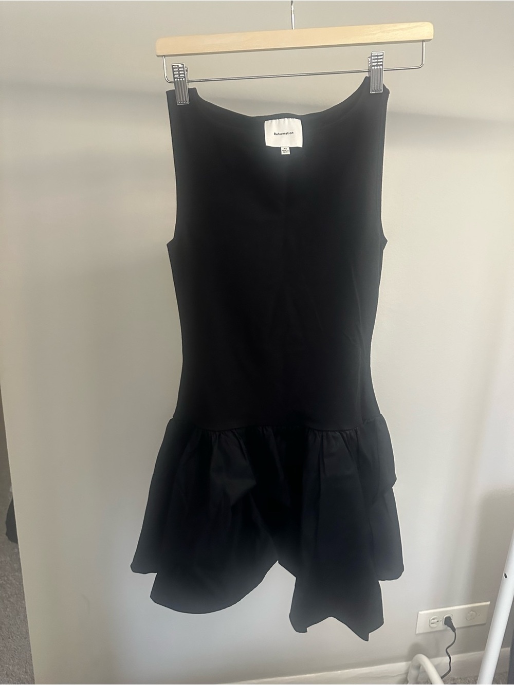 Reformation Black Sleeveless Ruffle-Hem Mini Dress